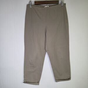 Eileen Fisher Organic Cotton Beige Stretch Crop Pants Side Zip Size Small